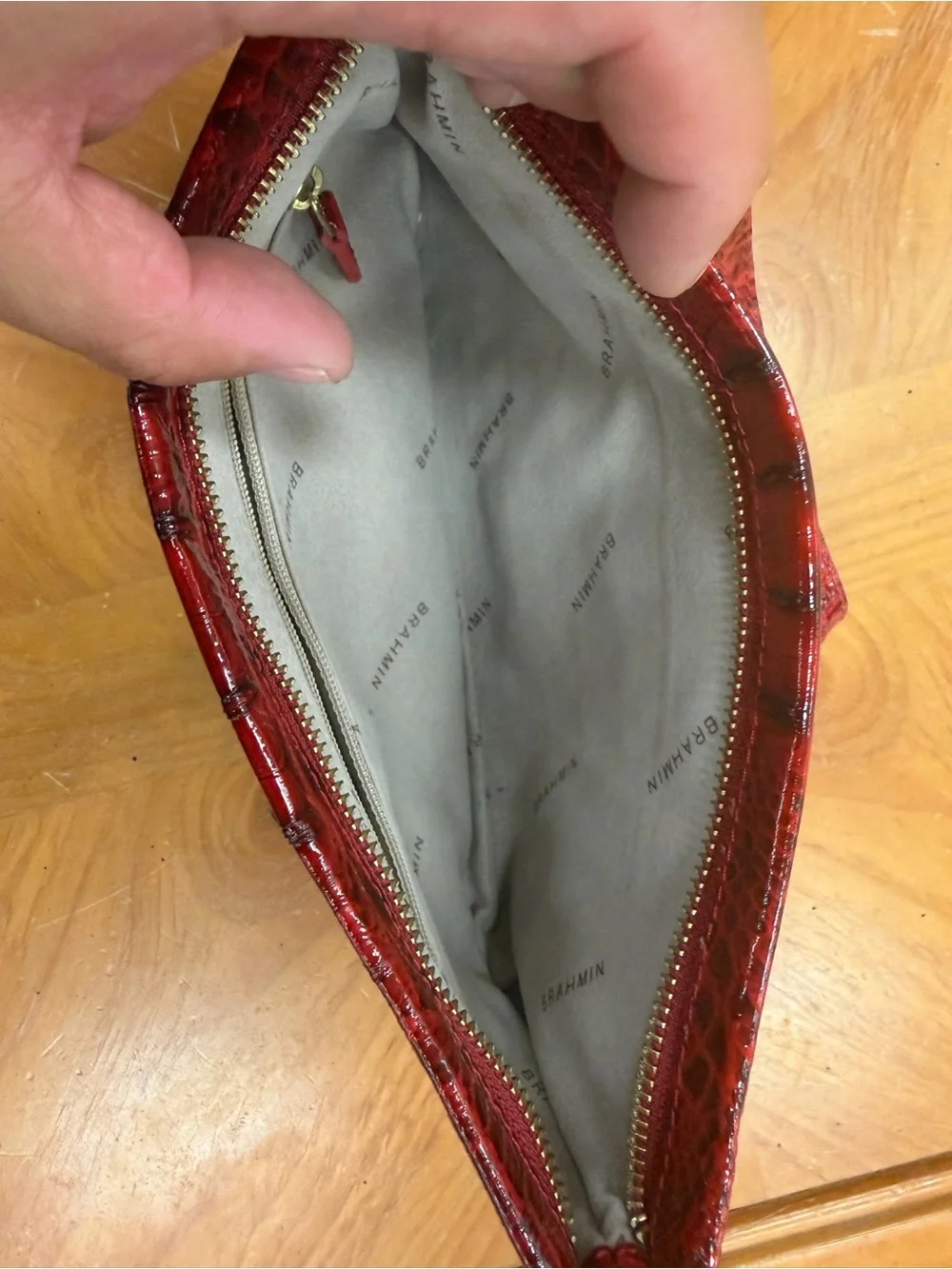 Brahmin Ruby Red Croc-Embossed Wristlet Clutch - Picture 3 of 5